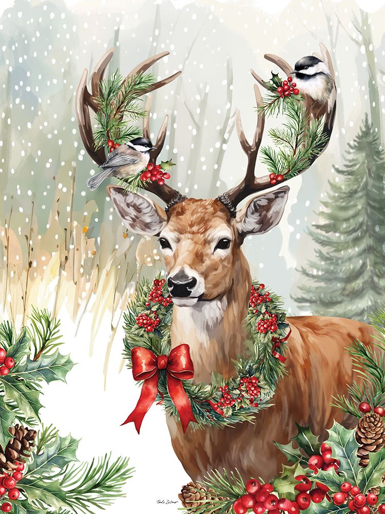 Christmas Deer in the Forest art print by Nicole DeCamp for $57.95 CAD