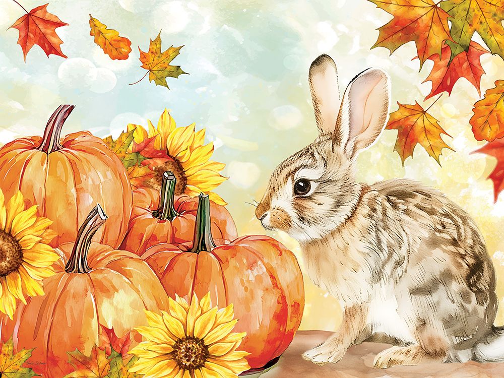 Fall Woodland Rabbit And Pumpkins art print by Nicole DeCamp for $57.95 CAD
