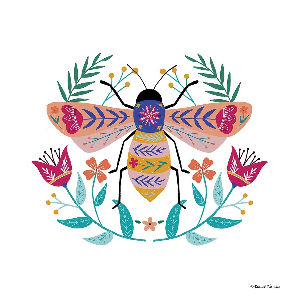 Folk Art Bee art print by Rachel Nieman for $57.95 CAD