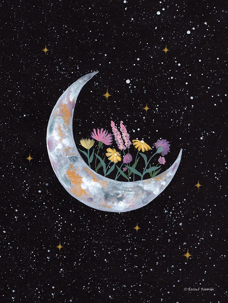 Flowers on Crescent Moon art print by Rachel Nieman for $57.95 CAD