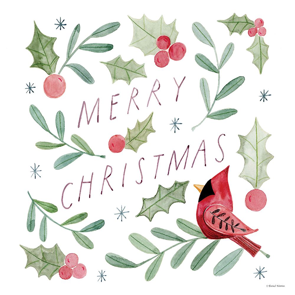 Merry Christmas Cardinal art print by Rachel Nieman for $57.95 CAD