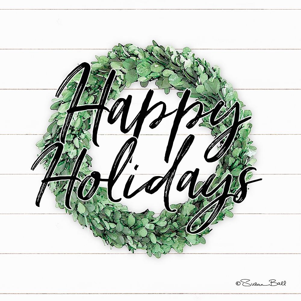 Happy Holidays Boxwood Wreath art print by Susan Ball for $57.95 CAD