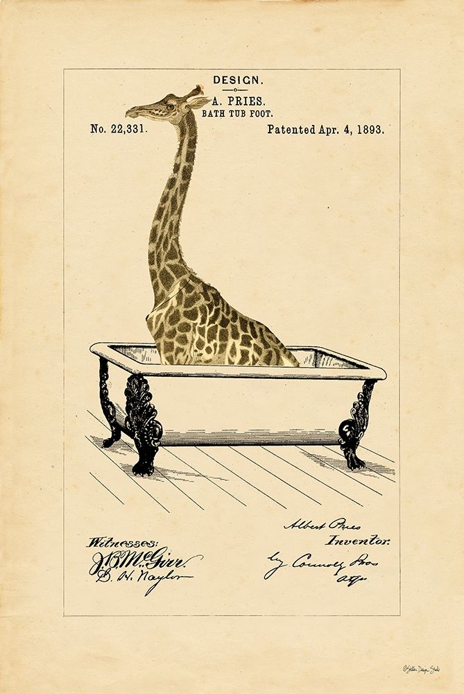 Giraffe in Tub art print by Stellar Design Studio for $57.95 CAD