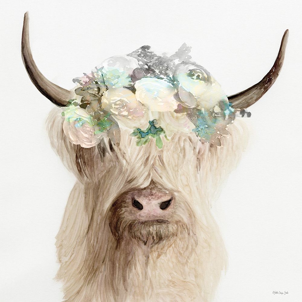Floral Highland Cow art print by Stellar Design Studio for $57.95 CAD