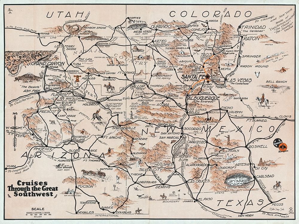 Southwest Travel Map art print by Stellar Design Studio for $57.95 CAD