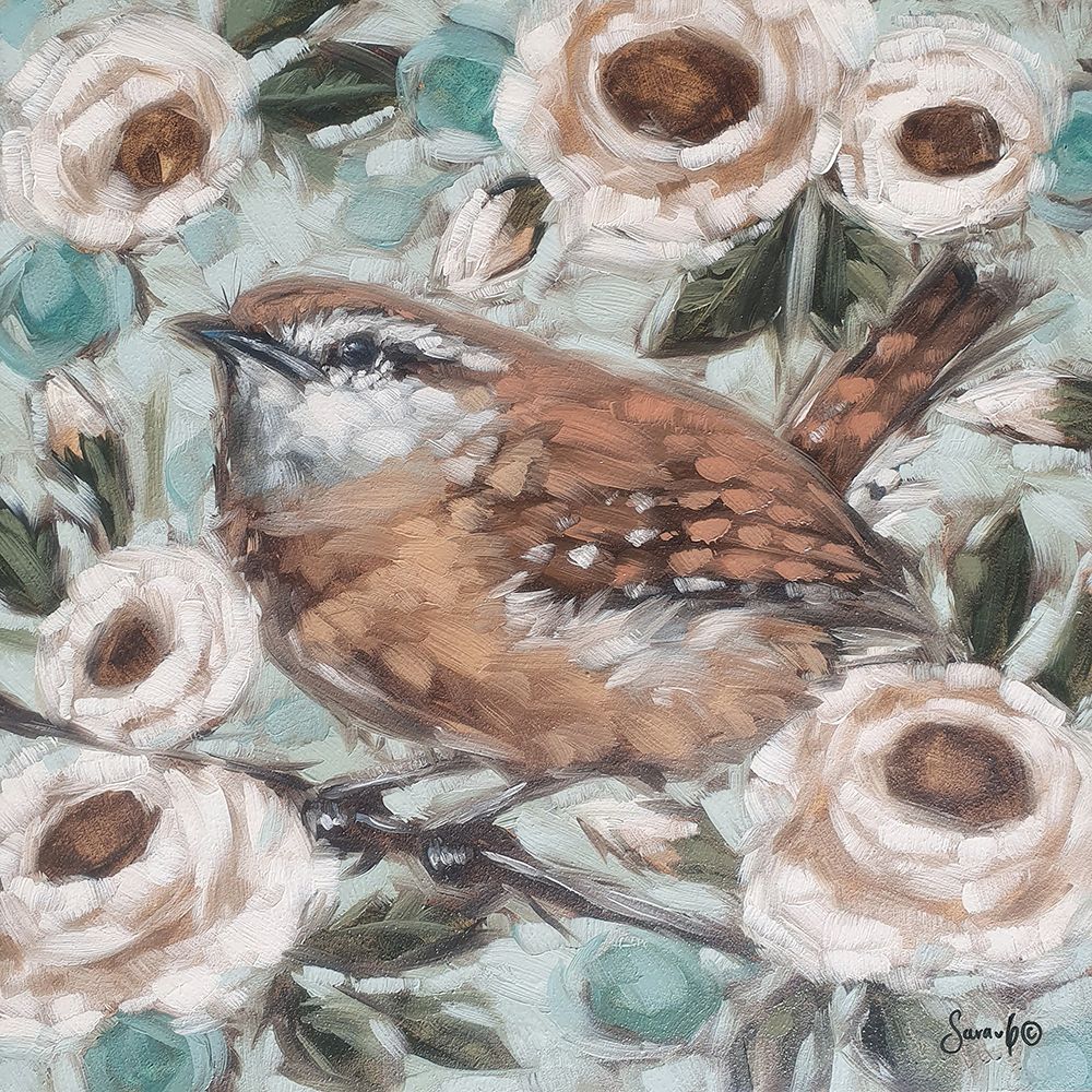 Rose Garden Wren art print by Sara G. Designs for $57.95 CAD