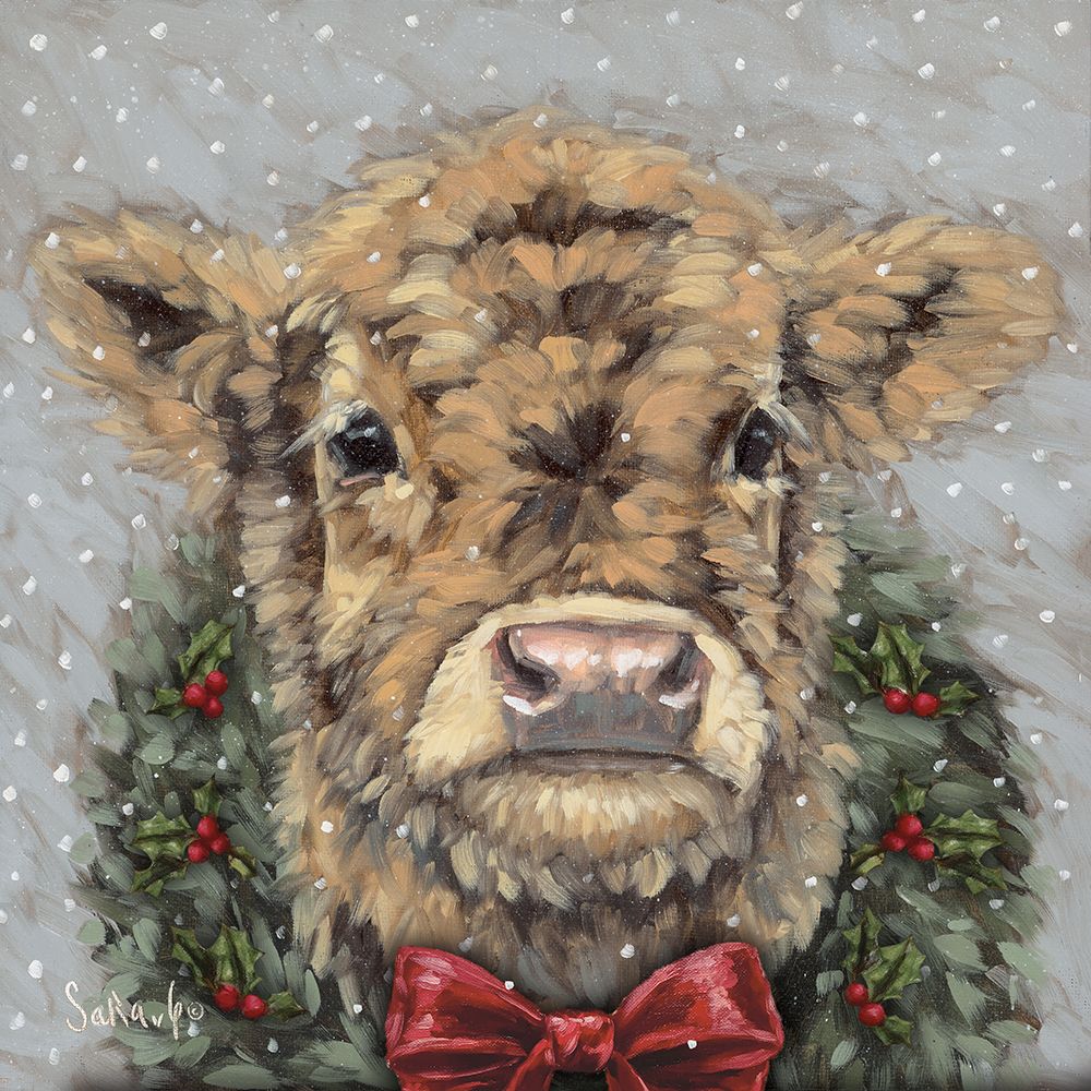 Snowy Day Christmas Cow I art print by Sara G. Designs for $57.95 CAD