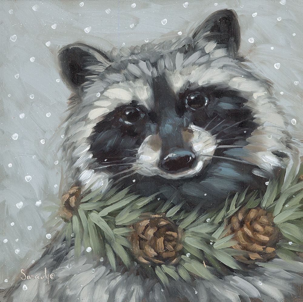 Woodland Christmas Raccoon art print by Sara G. Designs for $57.95 CAD