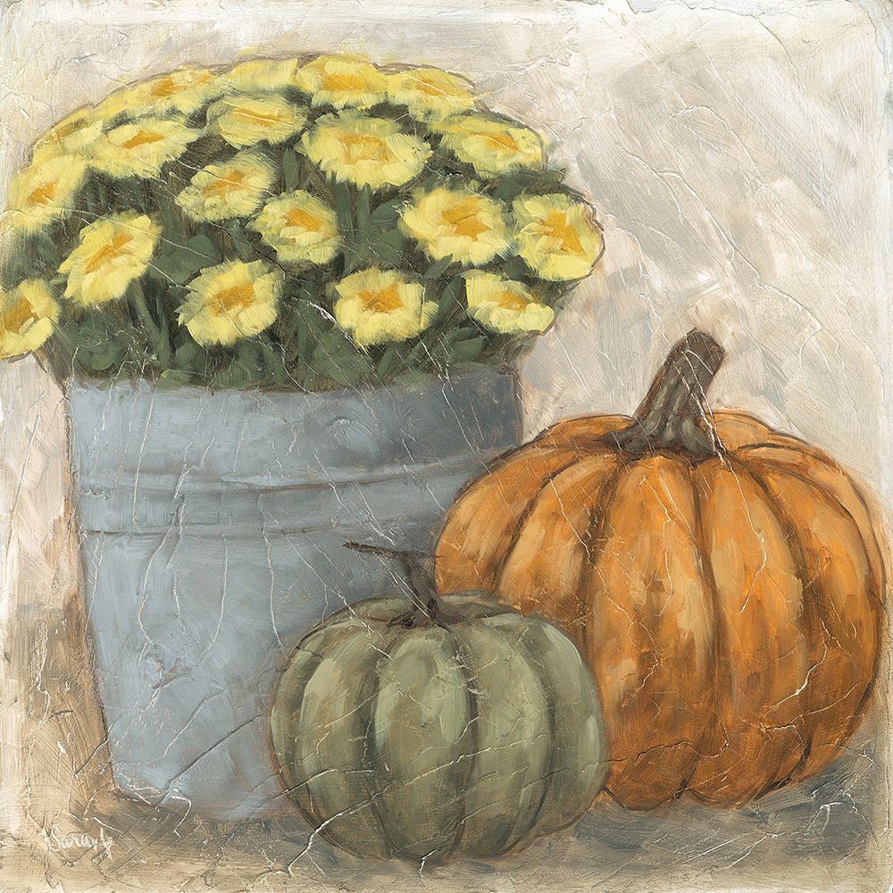 Flower Pot and Pumpkins I art print by Sara G. Designs for $57.95 CAD