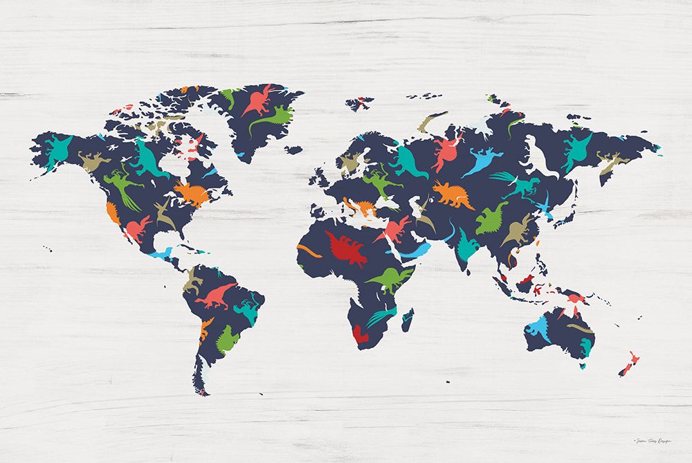 Dino World Map art print by Seven Trees Design for $57.95 CAD