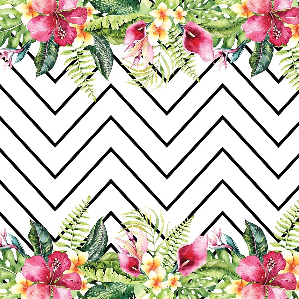 Watercolor Tropical Flowers and Lines art print by Seven Trees Design for $57.95 CAD