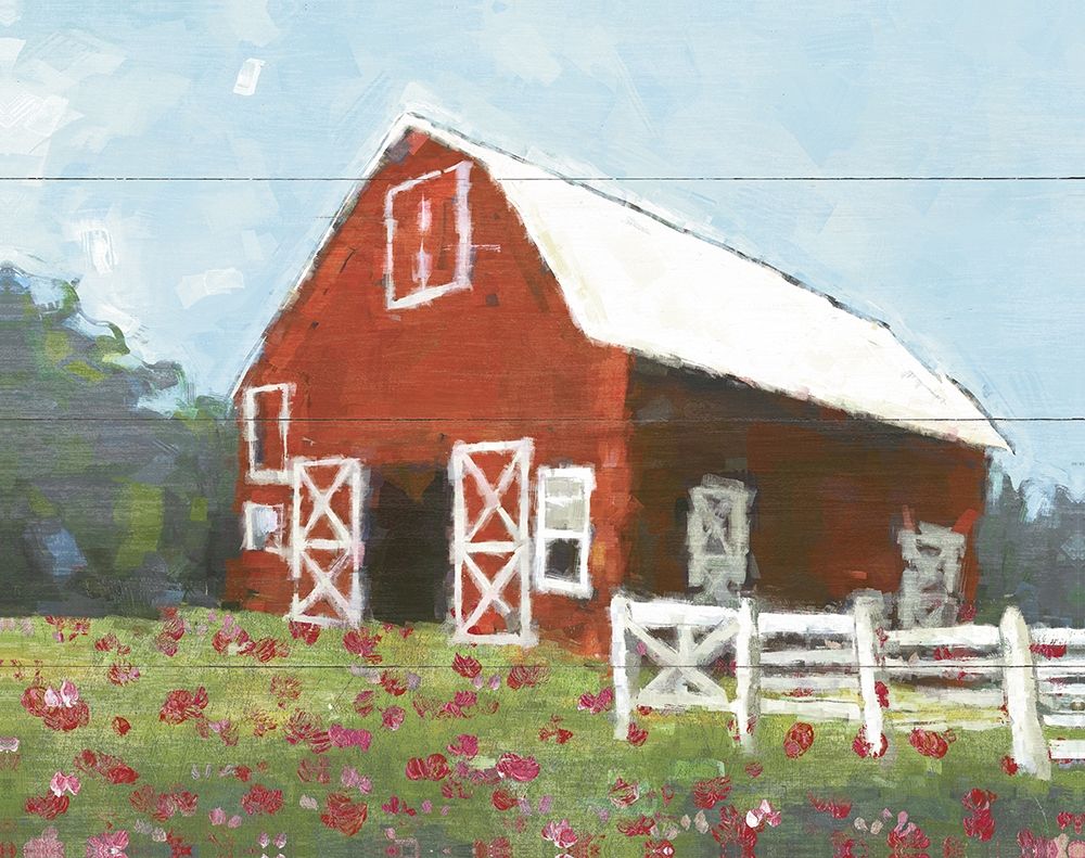 Flower Field Barn art print by White Ladder for $57.95 CAD