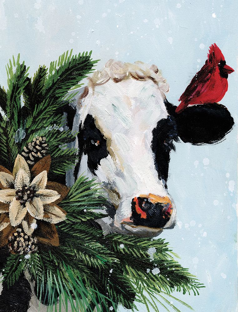 Christmas Cow and Cardinal art print by White Ladder for $57.95 CAD