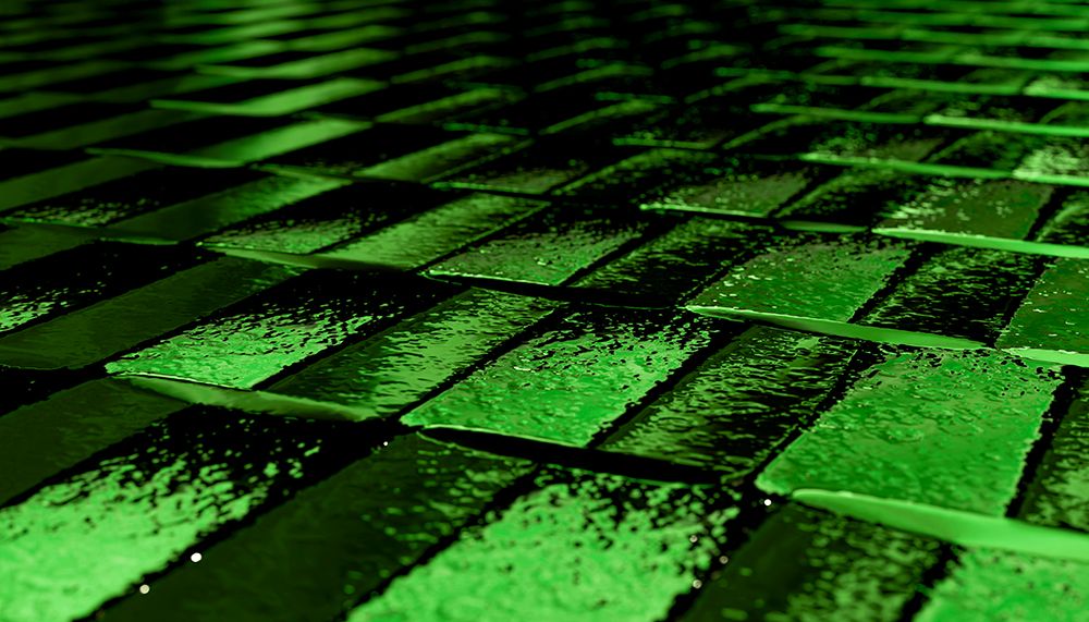 Shiny Green Bricks With A Reflective Surface Creating An Abstract Pattern. Illustration, Rendering art print by Sergio Bonilla for $57.95 CAD