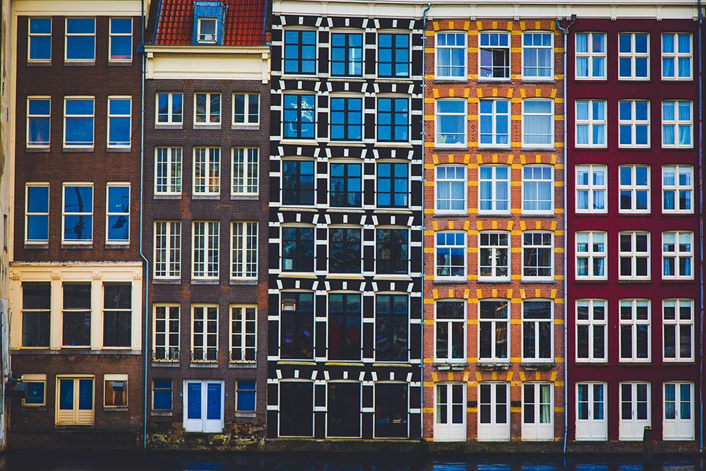 Europe, Netherlands, Amsterdam. Damrak. Beautiful Facades Of Houses On The Canal art print by Philippe Turpin for $57.95 CAD