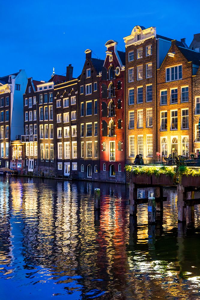 Europe, Netherlands, Amsterdam. Damrak. Beautiful Facades Of Houses On The Canal art print by Philippe Turpin for $57.95 CAD
