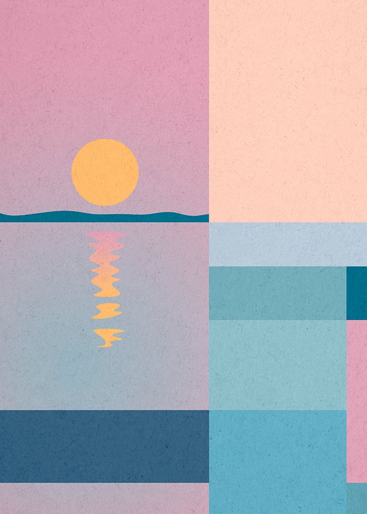 Abstract Geometric Sunset Illustration Over The Sea With Reflection art print by Mila Becker for $57.95 CAD