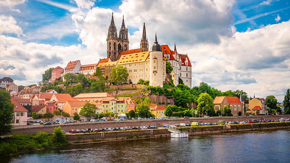 Historic Cityscape With Meissen Cathedral And Albrechtsburg In Saxony Germany art print by Markus Hermenau for $57.95 CAD