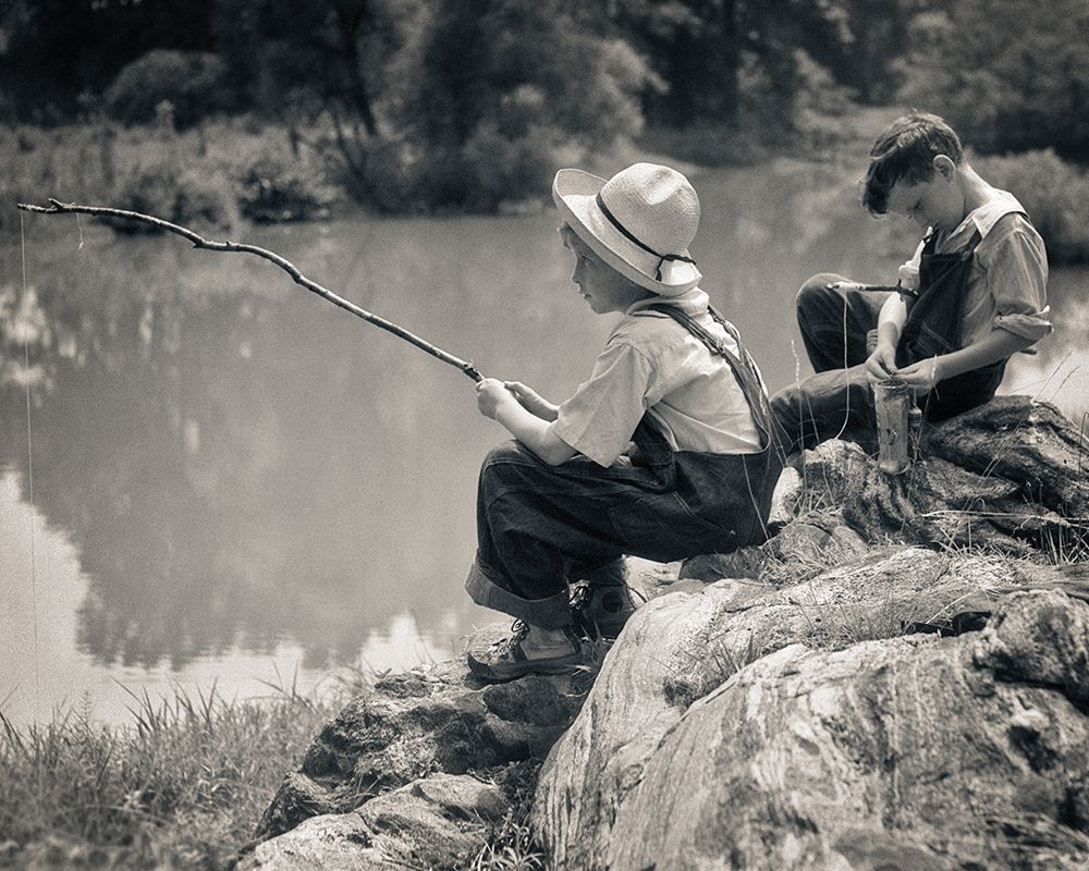 1930S Two Boys Sitting On Rocks Fishing In Pond With Poles Made From Twigs And String art print by H. Armstrong Roberts for $57.95 CAD