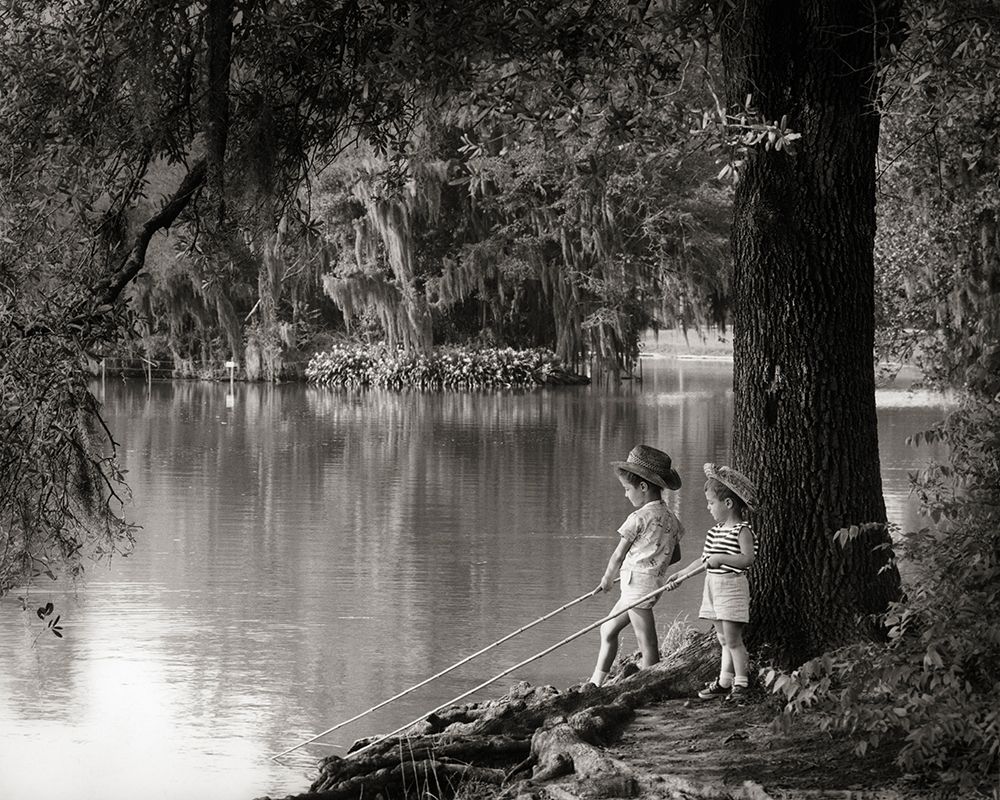 1960S Little Boy And Girl Fishing Holding Sticks In Water Bayou Vegetation Spanish Moss Trees art print by H. Armstrong Roberts for $57.95 CAD