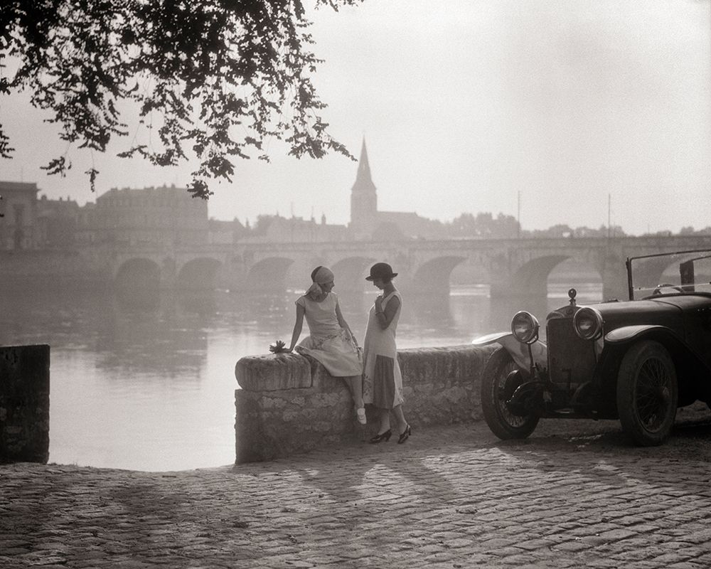 1920S Two Young Women With Antique Automobile Sitting Standing Together Talking By Stone Wall France art print by H. Armstrong Roberts for $57.95 CAD