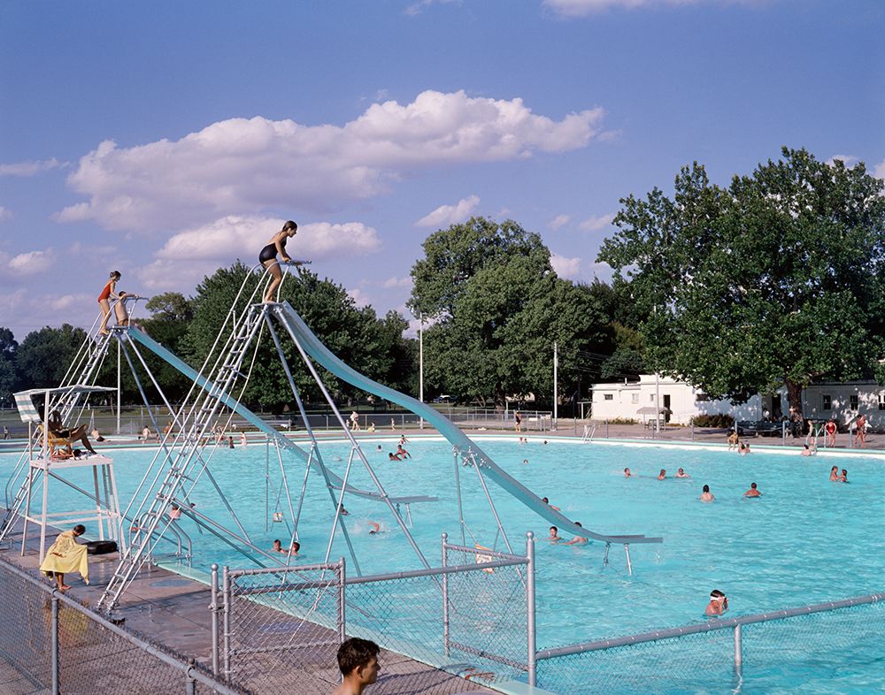 1960S 1970S Community Public Or Country Club Swimming Pool With 2 Water Slides Lifeguard Fun art print by ClassicStock for $57.95 CAD