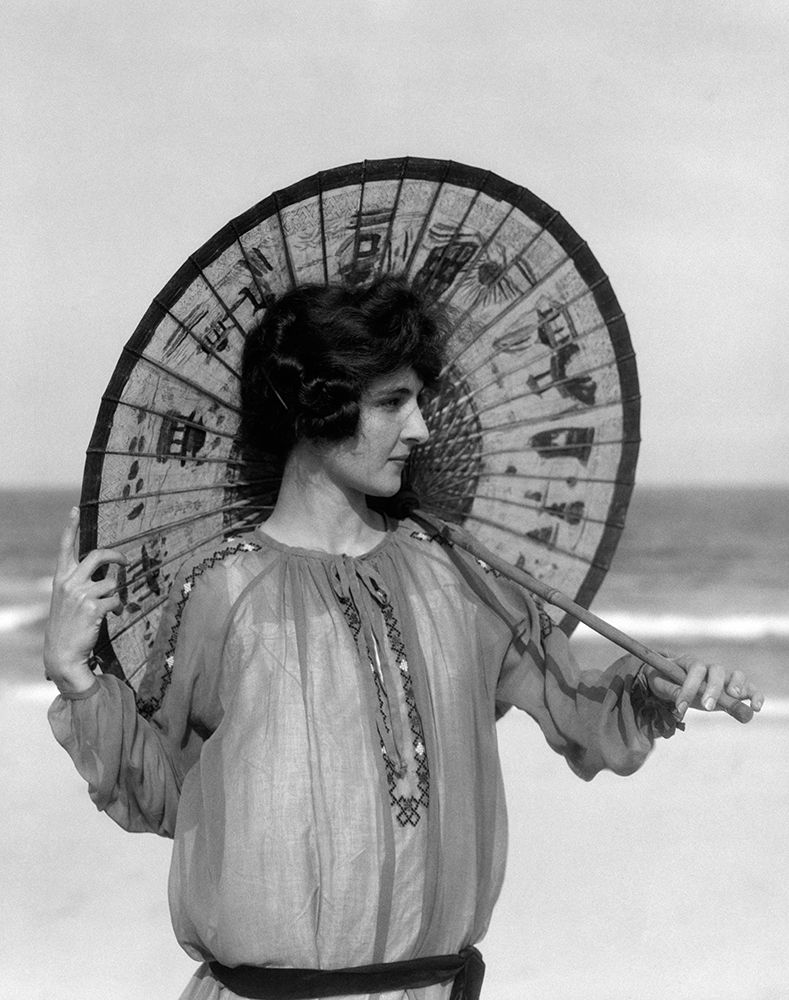 1920S Woman Standing On Beach Holding Oriental Umbrella Looking Off To Side art print by ClassicStock for $57.95 CAD