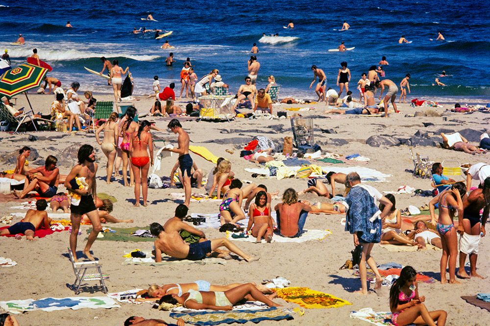 1970S Crowded Busy Summertime Beach On Jersey Atlantic Ocean Shore Body Surfers Sunbathers USA art print by H. Armstrong Roberts for $57.95 CAD