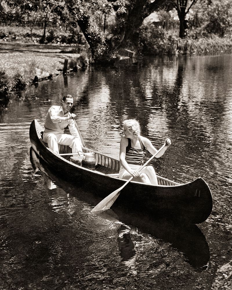 1930S Couple Man And Woman Paddling A Canoe Going On A Summer Picnic With Basket And Thermos art print by H. Armstrong Roberts for $57.95 CAD