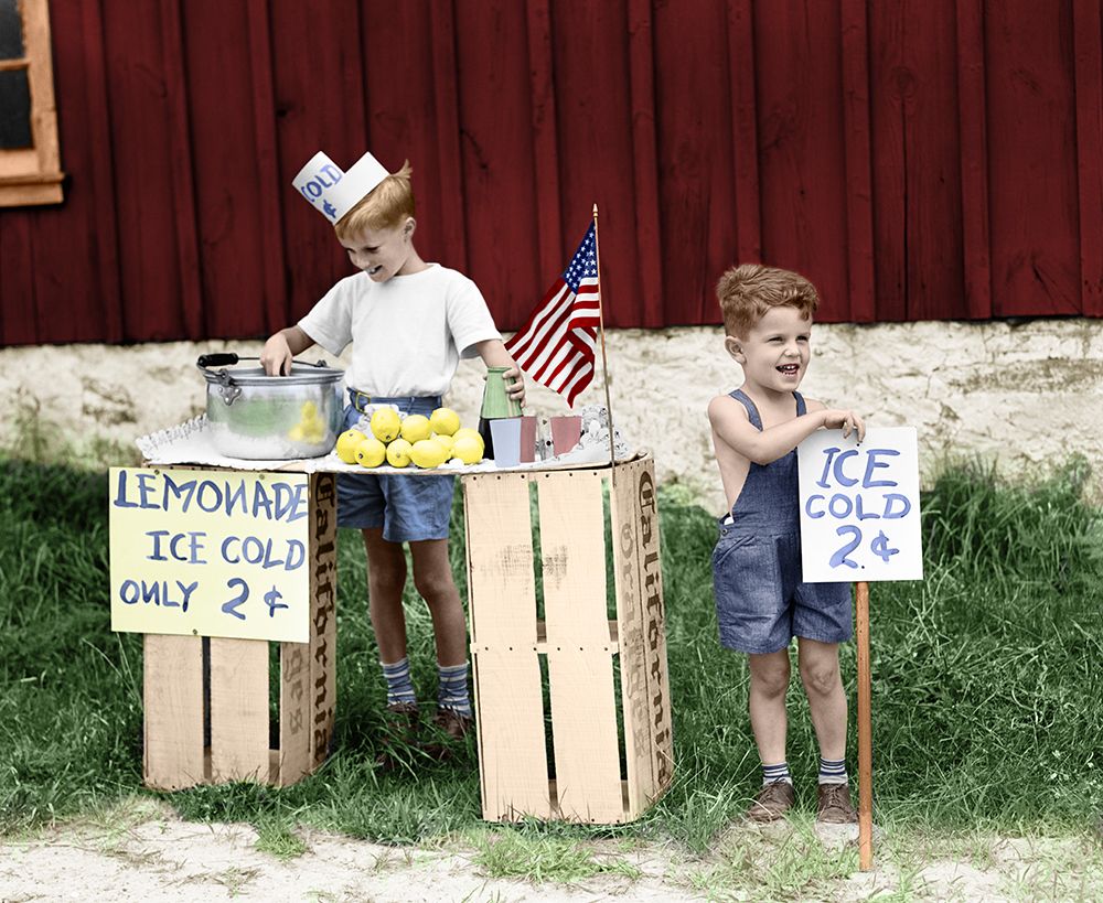 1940S Two Young Boys Selling Fresh Lemonade At Stand Summer art print by ClassicStock for $57.95 CAD