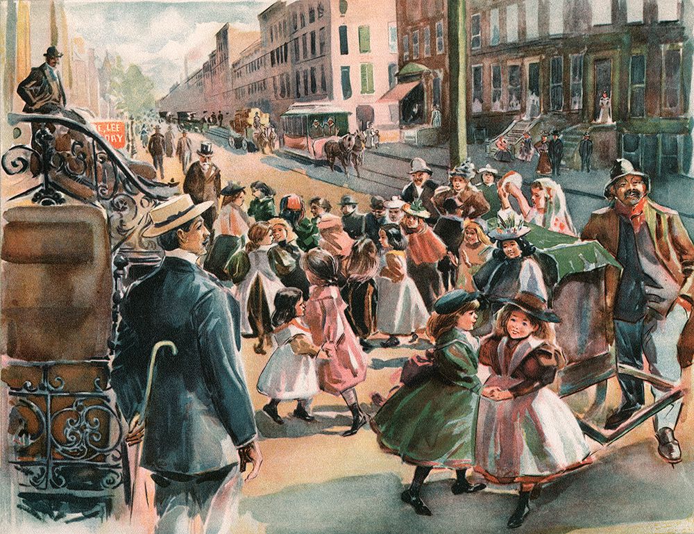 1890S 1900S Color Halftone Children Dancing Sidewalk Old Organ Grinder Playing Music New York USA art print by ClassicStock for $57.95 CAD