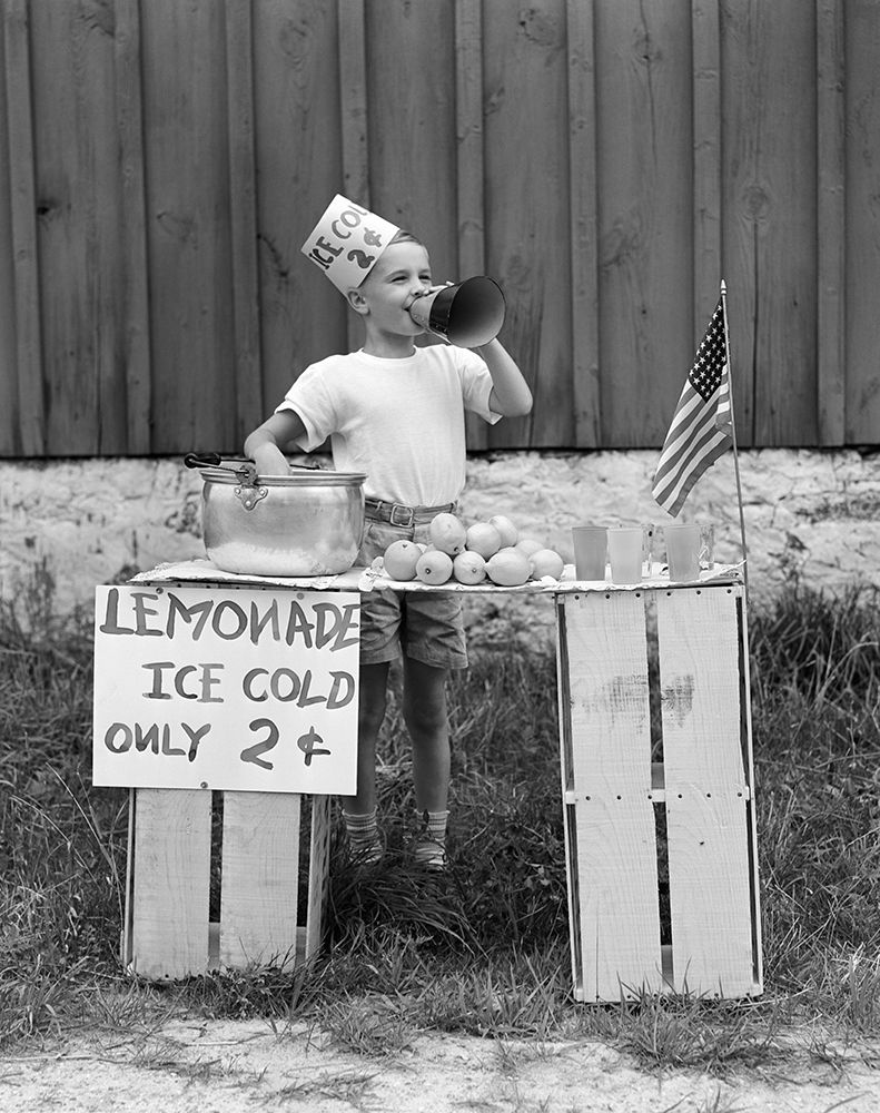 1930S 1940S Boy At Lemonade Stand Shouting Into Megaphone art print by ClassicStock for $57.95 CAD