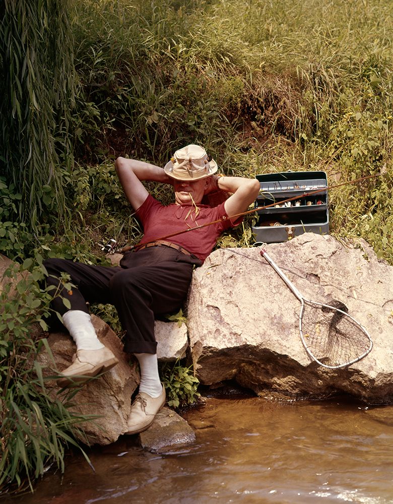 1960S Man Fishing Sleeping By Stream art print by ClassicStock for $57.95 CAD