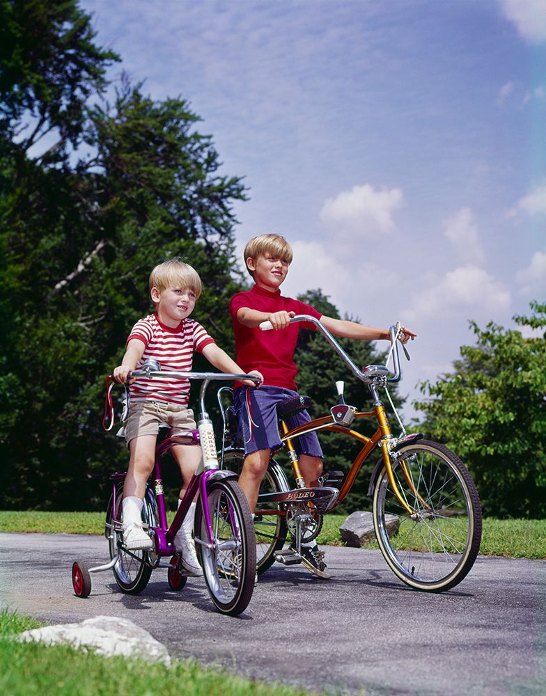 1970S 1960S Two Boys Riding Bikes In Park Summer art print by ClassicStock for $57.95 CAD