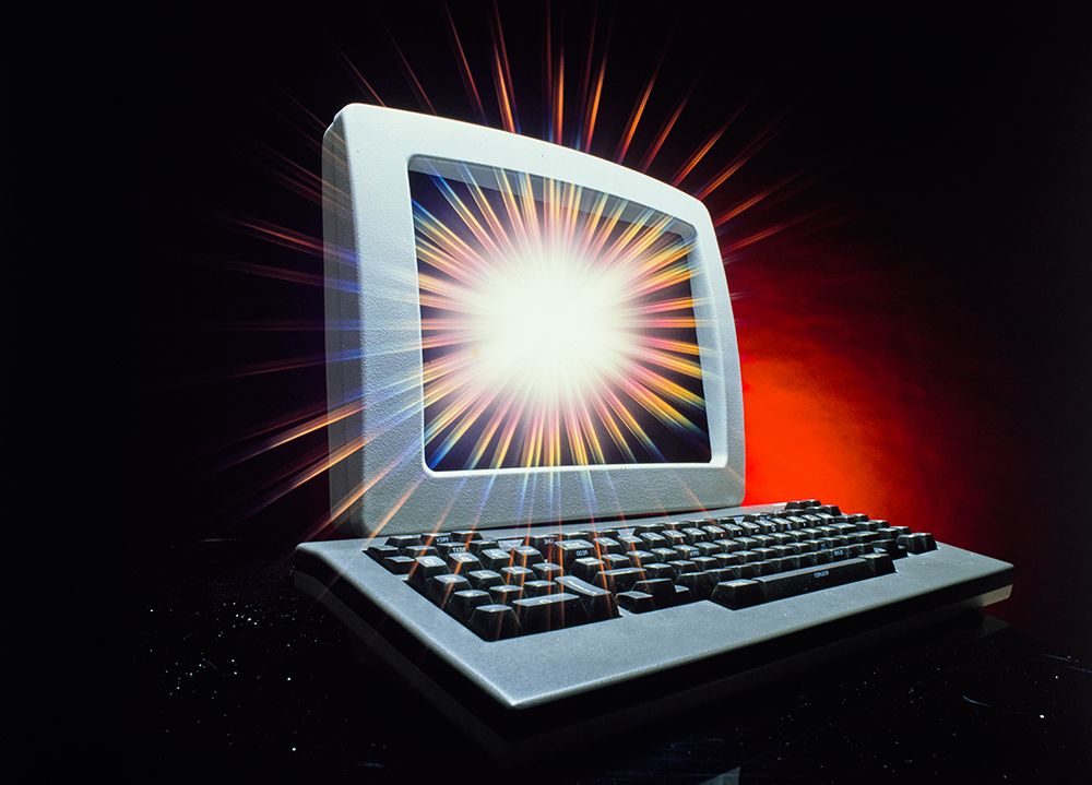 Vintage Photograph. Vintage Computer Glowing With Digital Energy Burst. art print by ClassicStock for $57.95 CAD