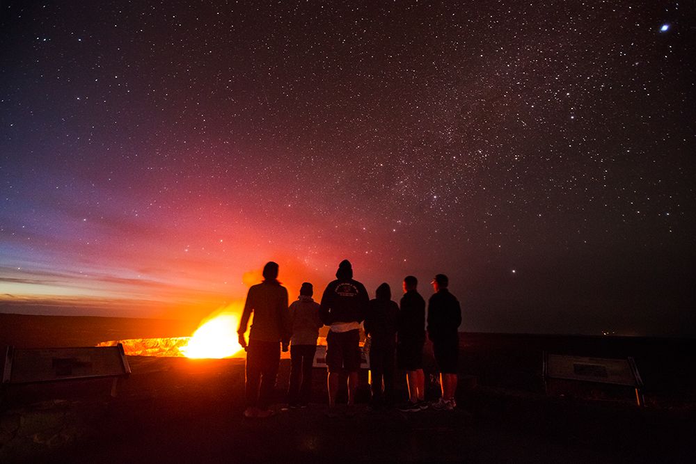 Tourists Looking At Halemaumau Crater, Kilauea Volcano, Hawaii art print by Grant Kaye for $57.95 CAD