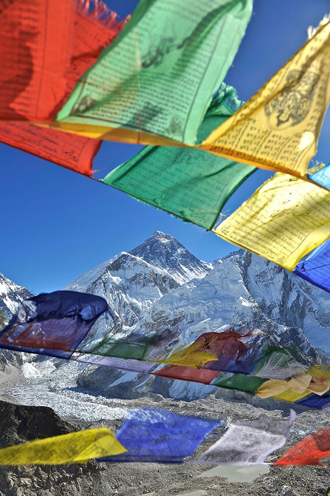 Everest With Prayer Flags From Kala Pattar In The Khumbu Region Of Nepal. art print by HagePhoto for $57.95 CAD