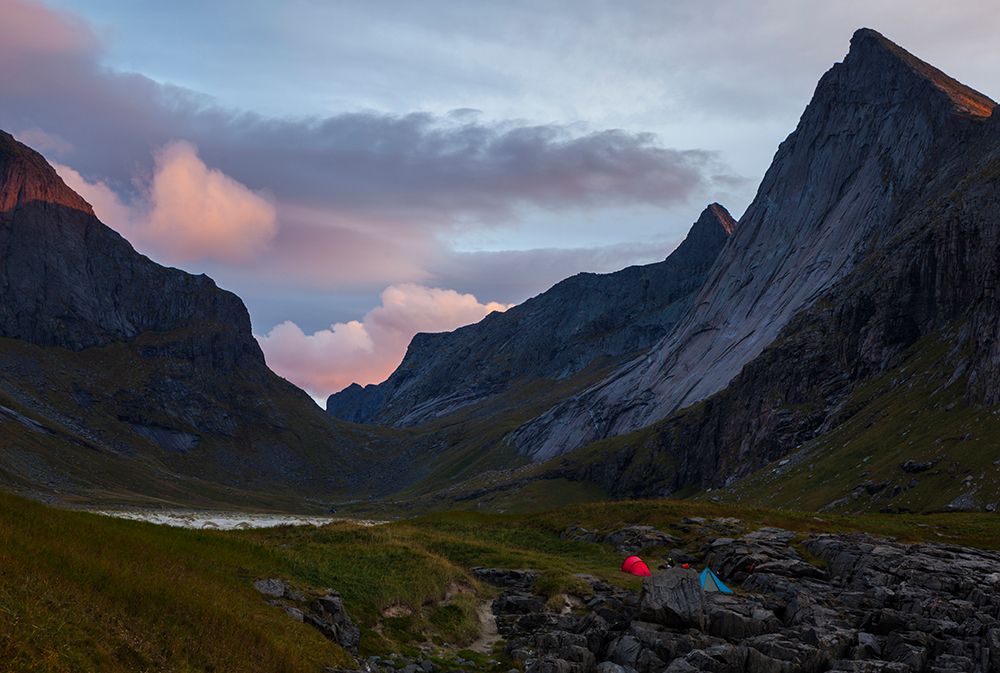 Tents On The Coast At Horseid Beach, Moskenesoya, Lofoten Islands, Norway. art print by Ethan Welty for $57.95 CAD