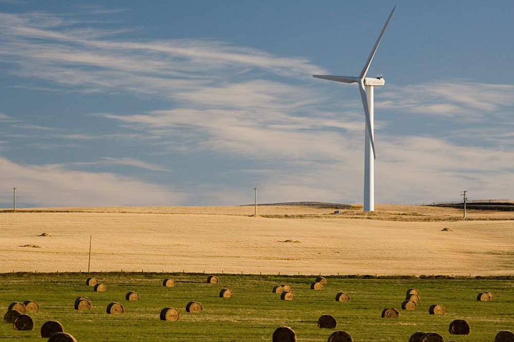 Power-Generating Windmill And Farm Fields, Near Pincher Creek, Alberta, Canada. art print by Henry Georgi for $57.95 CAD