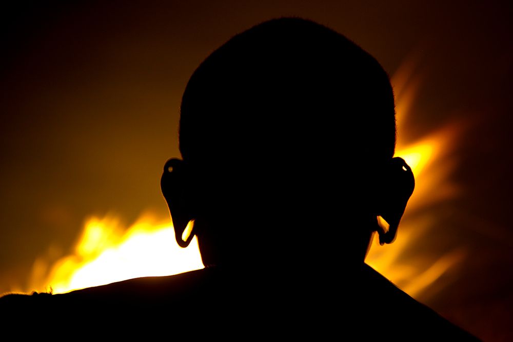 Tribal Man With Ear Holes And Bon Fire. art print by Gabe Rogel for $57.95 CAD