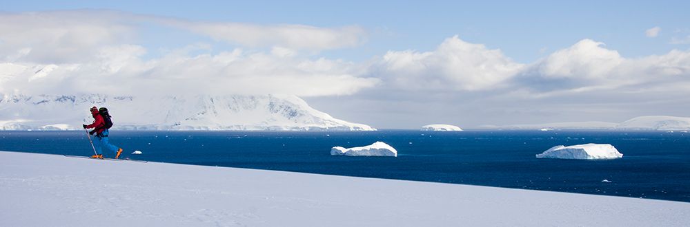 Man Skiing Near Ocean Full Of Icebergs. art print by Gabe Rogel for $57.95 CAD