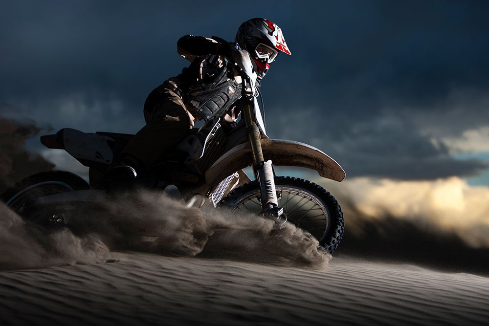 Man Riding Dirt Bike In Sand Dunes. art print by Gabe Rogel for $57.95 CAD