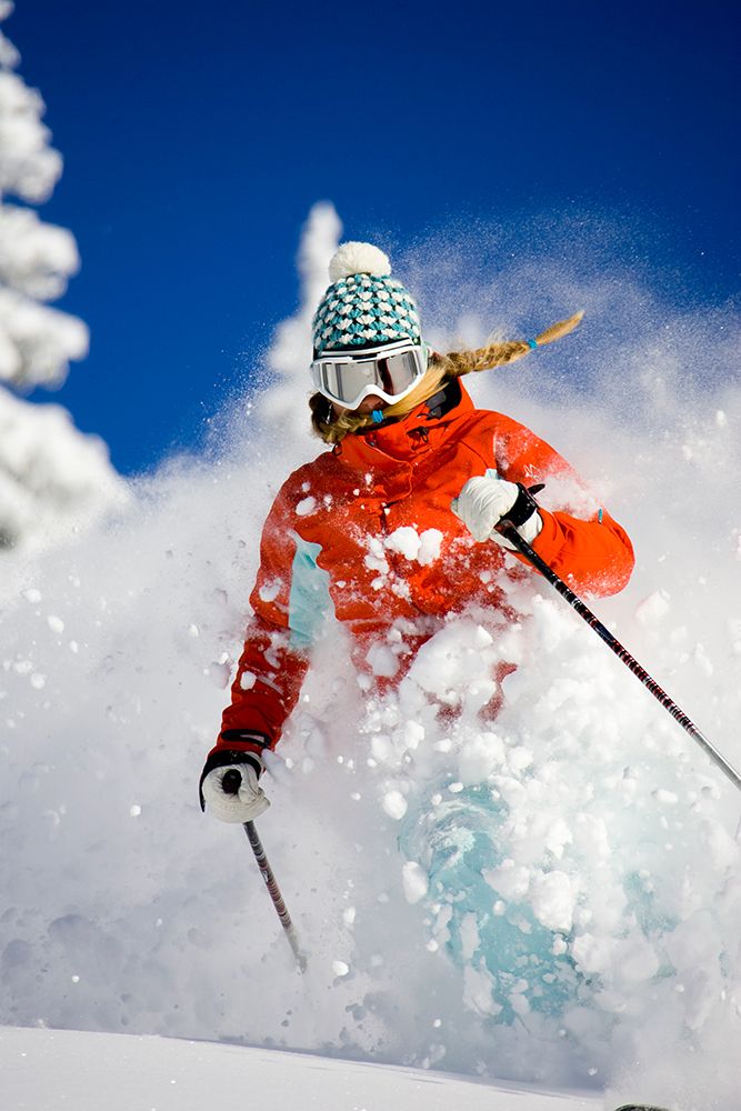 Female Skier Fluffing Up The Powder Enjoying Another Perfect Day At Grand Targhee art print by Gabe Rogel for $57.95 CAD