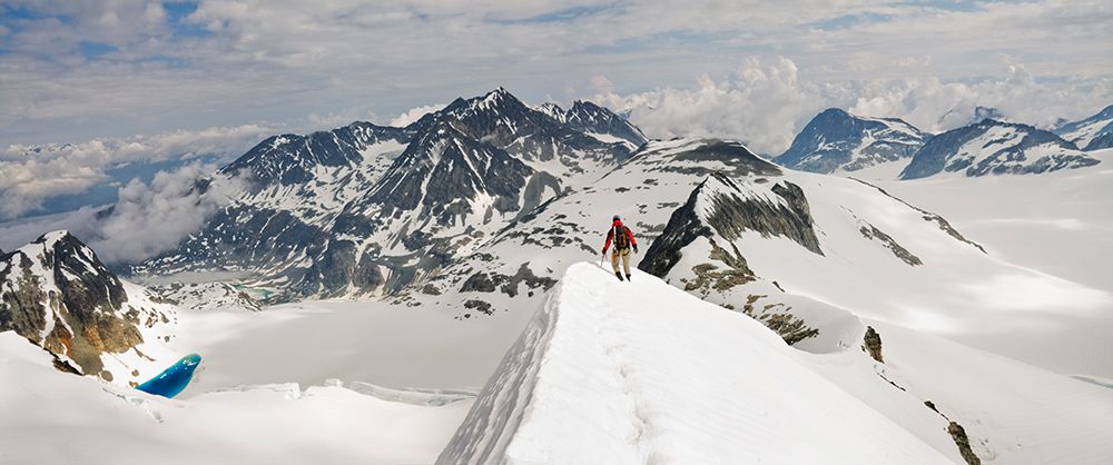 A Climber Navigates A Narrow Ridge In Garibaldi Provincial Park, British Columbia, Canada. art print by Ethan Welty for $57.95 CAD