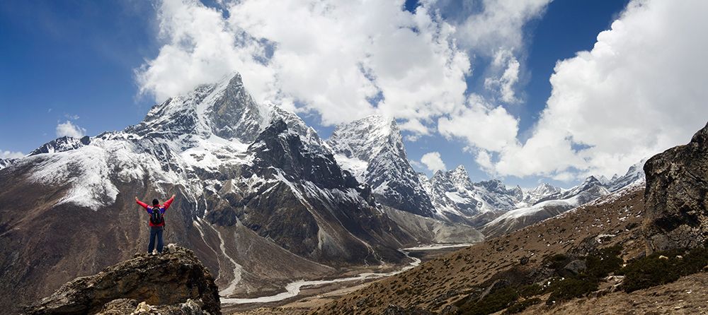 Trekker Enjoys Views Of Taboche And Cholatse Along Trail To Everest, Khumu Region, Himalaya Nepal. art print by Ethan Welty for $57.95 CAD