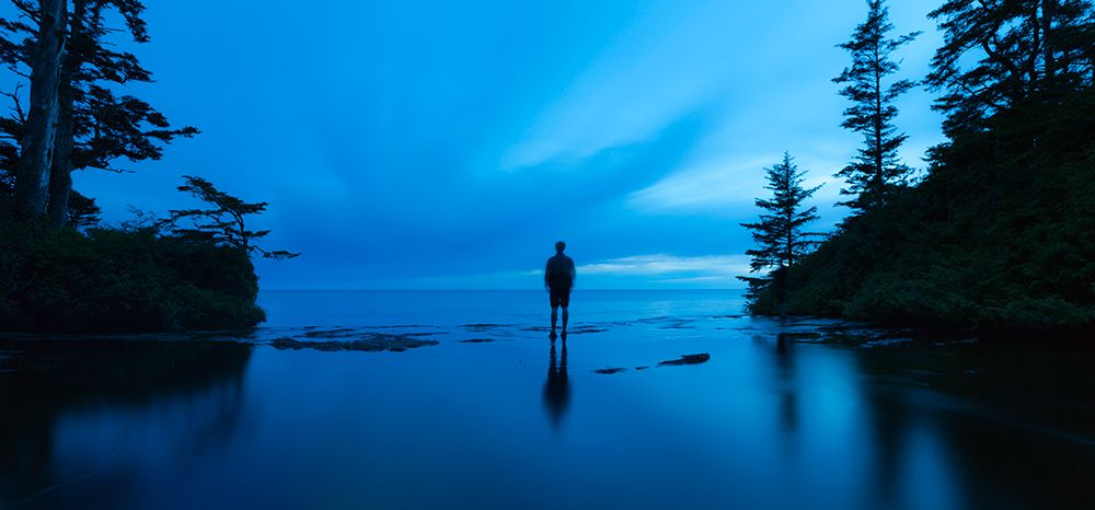 A Hiker Looks Out Over The Pacific Ocean From The Top Of Tsusiat Falls art print by Ethan Welty for $57.95 CAD