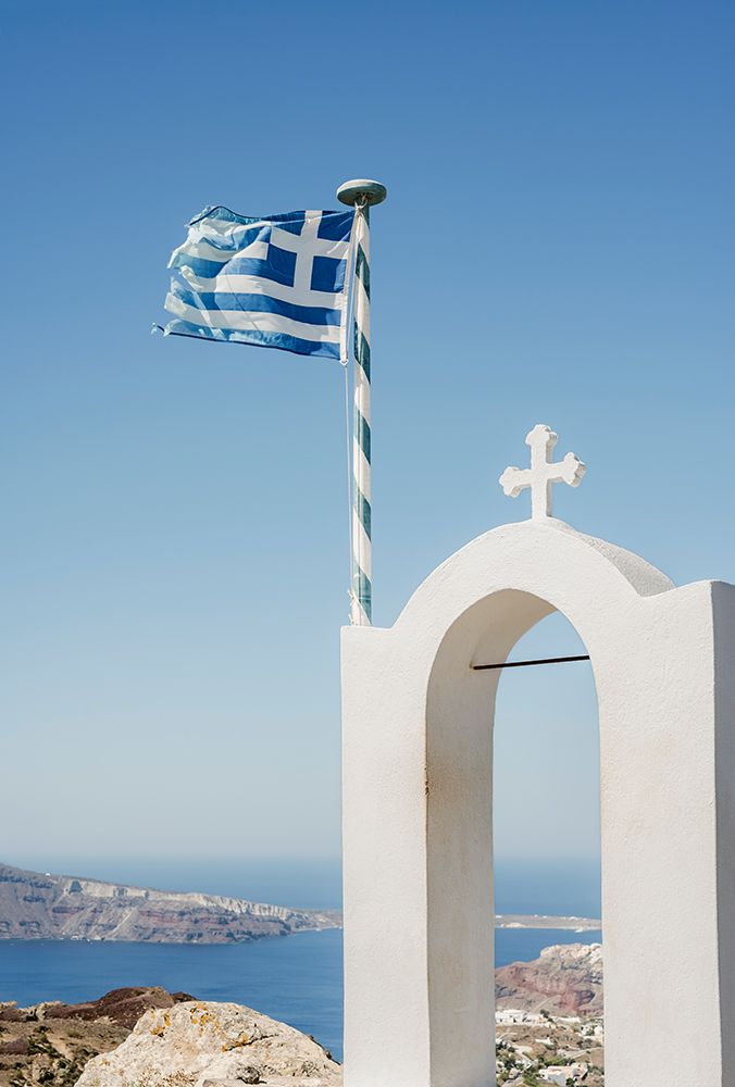 The Greek Flag Against The Blue Sea art print by Katerina Samailovich for $57.95 CAD