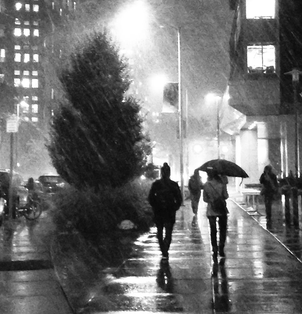 A Couple Walks Down Broadway St In Cambridge Massachusetts During A Snow Storm art print by Matt Teuten for $57.95 CAD