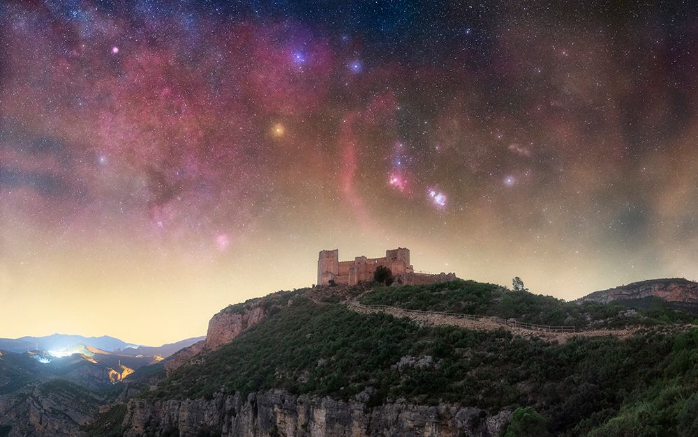 Orion And Nebulas Illuminate The Sky Above Chirel Castle art print by Hector Hernandez for $57.95 CAD