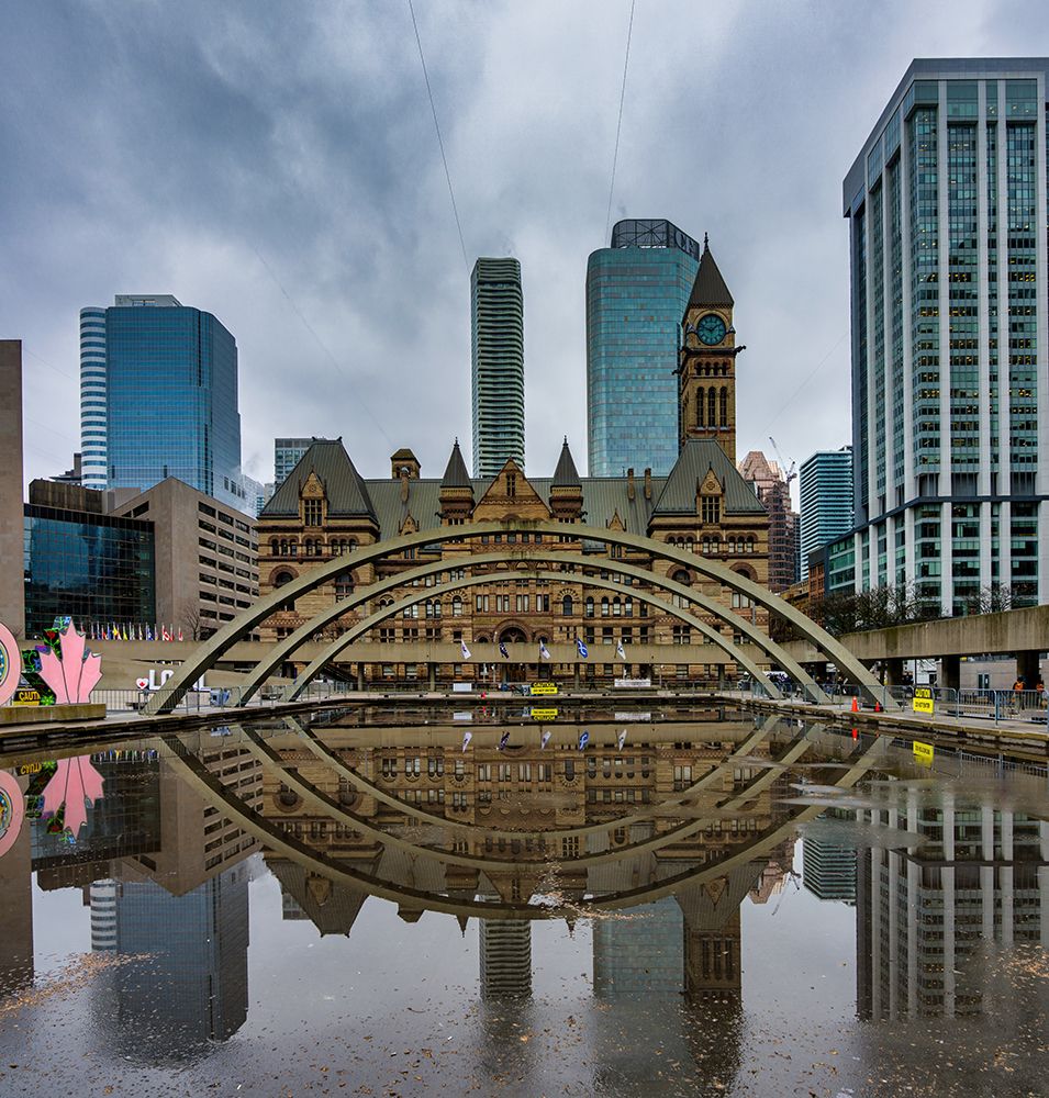 Nathan Phillips Square Pond Reflecting Old City Hall In Toronto art print by Luis Pina for $57.95 CAD
